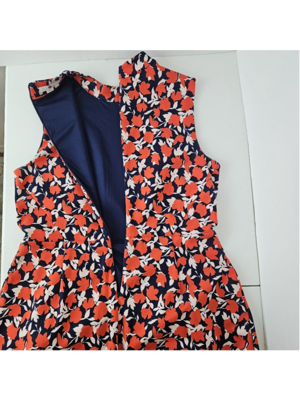 Boden Miriam Ponte Midi Dress Size 12 Red Navy Floral Sleeveless Pockets Preppy - Picture 10 of 12